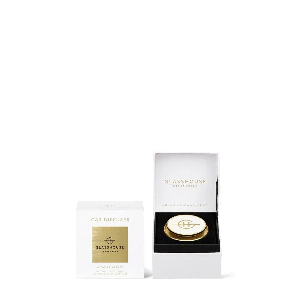 Glasshouse Fragrances A Tahaa Affair Car Diffuser White & Gold-Candles2go
