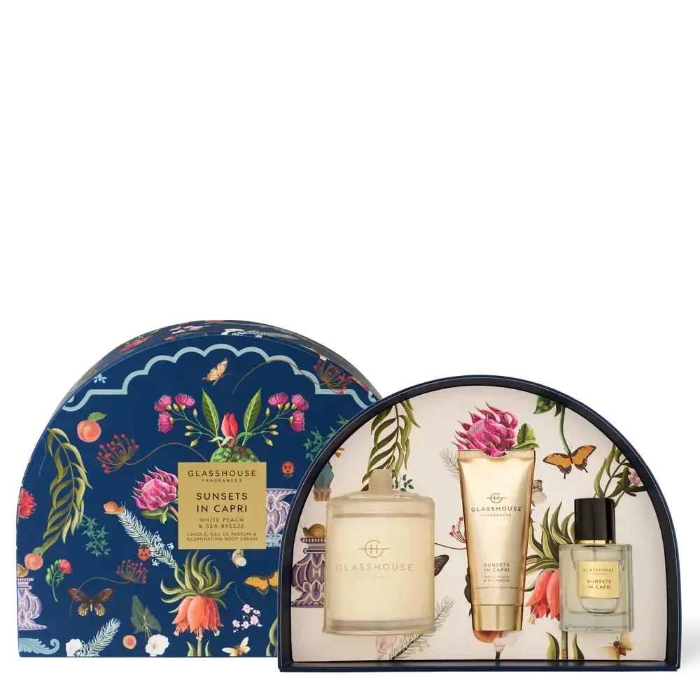 Limited Edition Mother's Day Country Couture Sunsets In Capri Candle, Parfum & Body Cream Gift Set by Glasshouse Fragrances-Candles2go