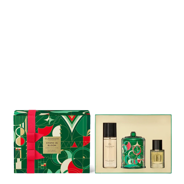 Christmas Limited Edition Kyoto In Bloom Hair & Body Mist, Candle & Parfum Gift Set by Glasshouse Fragrances-Candles2go