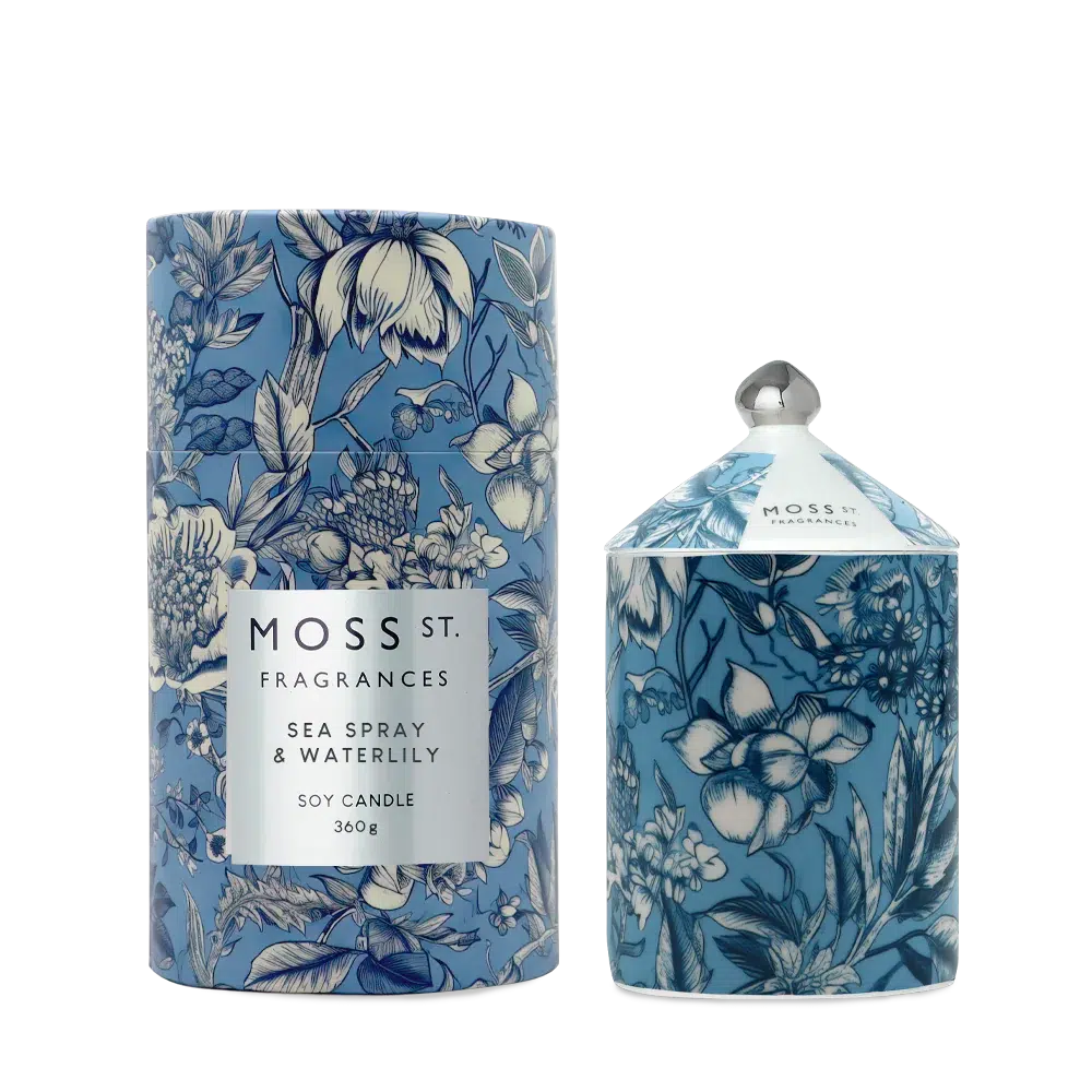 Sea Spray & Waterlily 360g Ceramic Candle by Moss St Ceramics-Candles2go